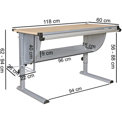 Bureau pour enfants Nancy's Branson - Bureau - Bureau étudiant - Bureau inclinable - Hauteur réglable - Compartiment de rangement - Hêtre