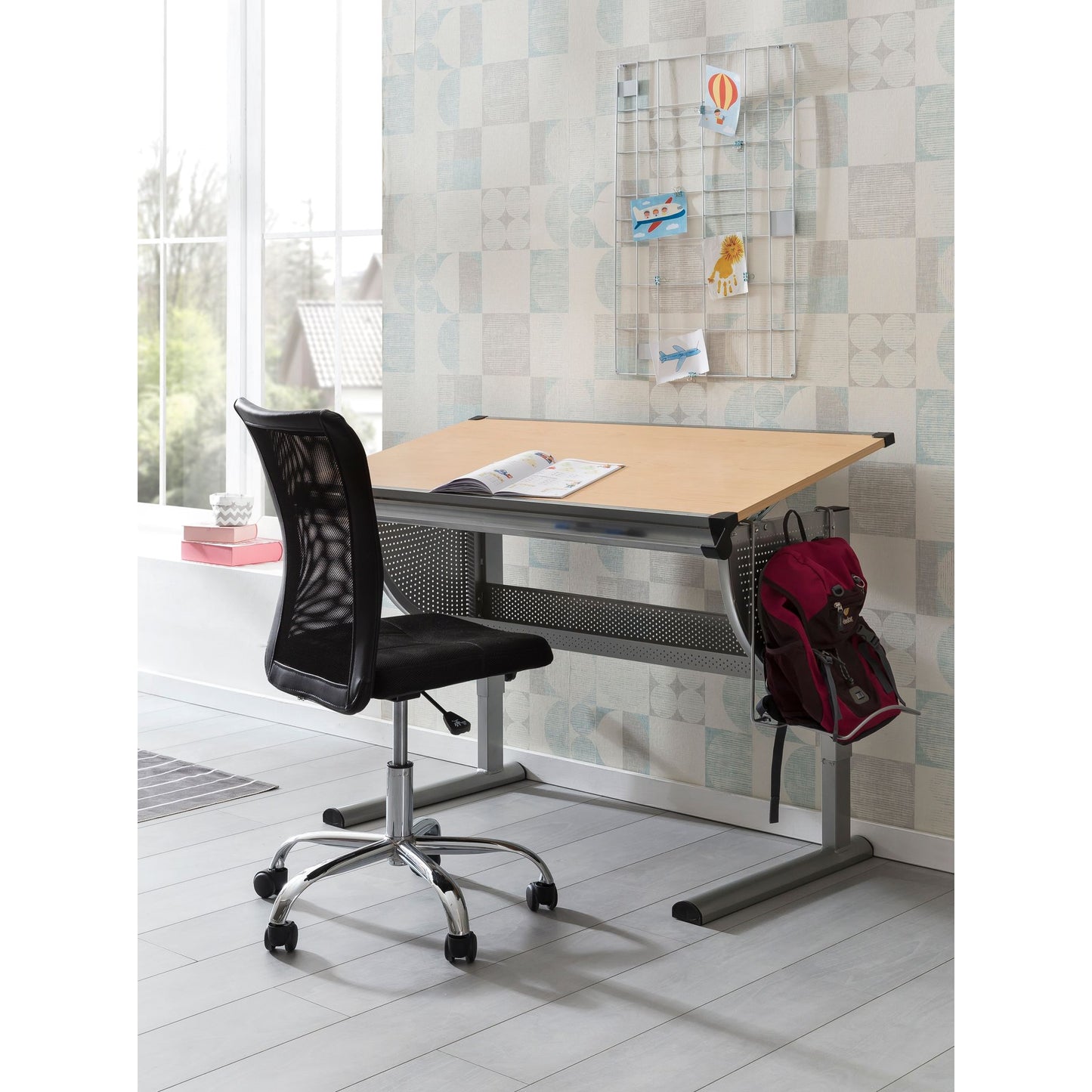 Bureau pour enfants Nancy's Branson - Bureau - Bureau étudiant - Bureau inclinable - Hauteur réglable - Compartiment de rangement - Hêtre
