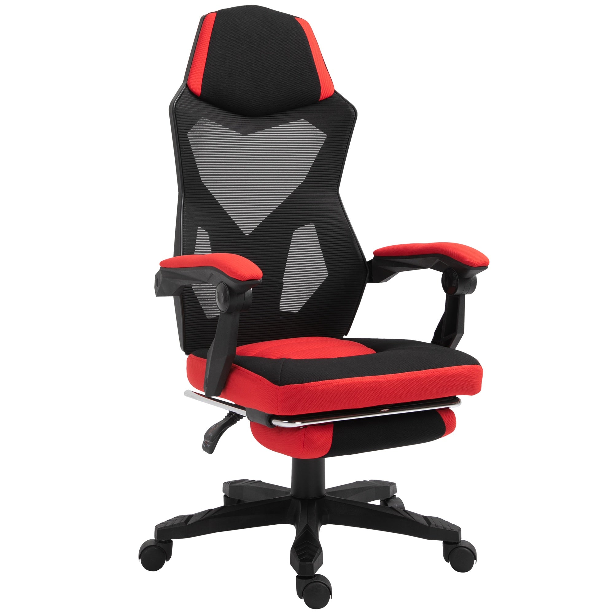 Nancy's Piqua Gaming Chair - Swivel chair - Footrest - Mesh - Adjustable in Height - 58 x 72 x 108-118 cm - Black - Red