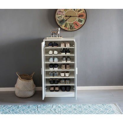 Nancy's Dunkirk Shoe Cabinet - Approx. 14 Pairs - Shoe Organizer - Shoe Rack - White - Doors