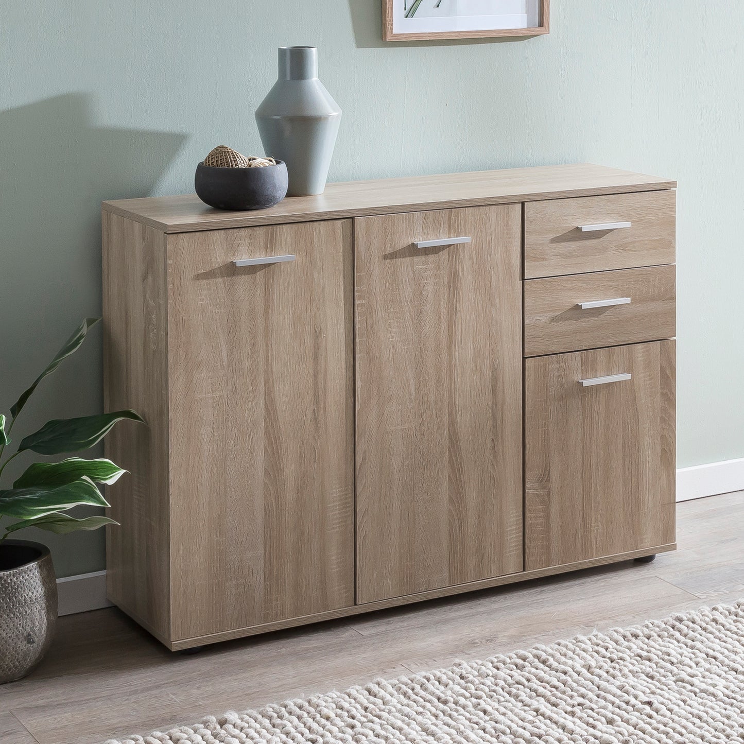 Nancy's Alpena Dressoir - Ladekast - Gangkast - Opbergruimte - Lades - Bruin - Sonoma - Bewerkt Hout - Metaal - 107 x 79 x 35 cm