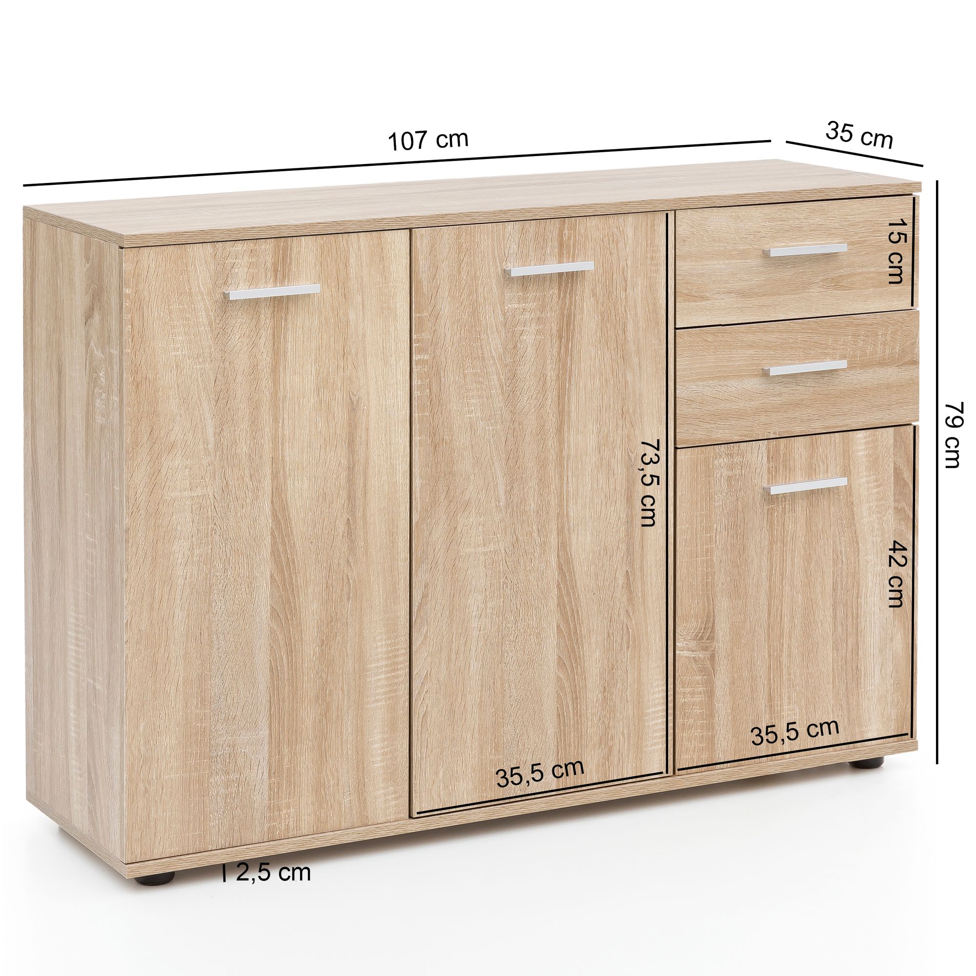 Nancy's Alpena Dresser - Chest of drawers - Hall cupboard - Storage space - Drawers - Brown - Sonoma - Engineered Wood - Metal - 107 x 79 x 35 cm
