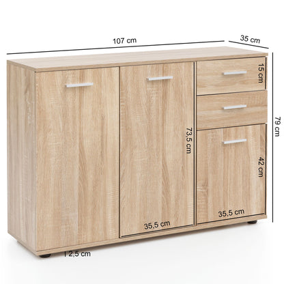 Nancy's Alpena Dressoir - Ladekast - Gangkast - Opbergruimte - Lades - Bruin - Sonoma - Bewerkt Hout - Metaal - 107 x 79 x 35 cm