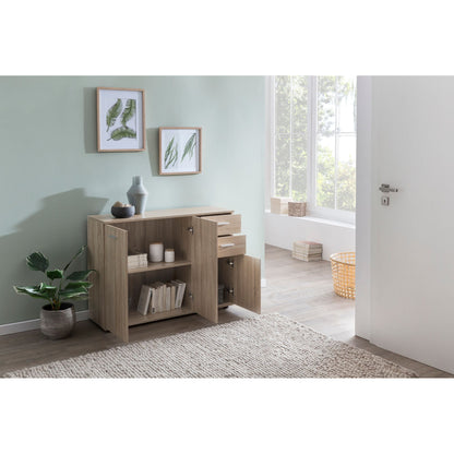 Nancy's Alpena Dressoir - Ladekast - Gangkast - Opbergruimte - Lades - Bruin - Sonoma - Bewerkt Hout - Metaal - 107 x 79 x 35 cm