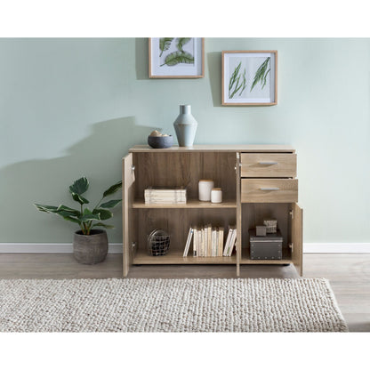 Nancy's Alpena Dressoir - Ladekast - Gangkast - Opbergruimte - Lades - Bruin - Sonoma - Bewerkt Hout - Metaal - 107 x 79 x 35 cm