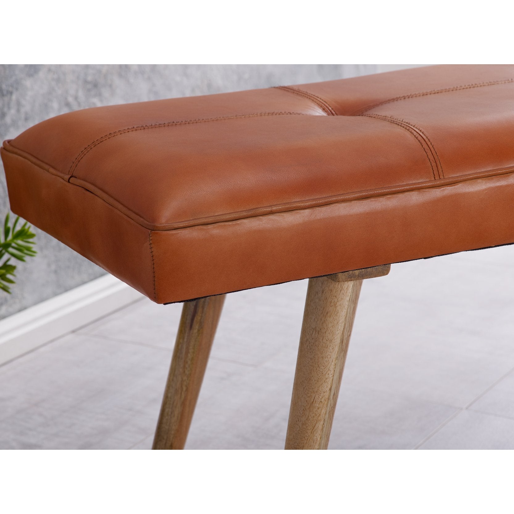 Nancy's Avenal Eetkamerbank - Gangbank - Bank - Gestoffeerde Bank - Massief Hout - Mangohout - Geitenleer - ± 120 x 40 x 50 cm