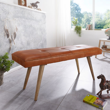 Nancy's Avenal Eetkamerbank - Gangbank - Bank - Gestoffeerde Bank - Massief Hout - Mangohout - Geitenleer - ± 120 x 40 x 50 cm