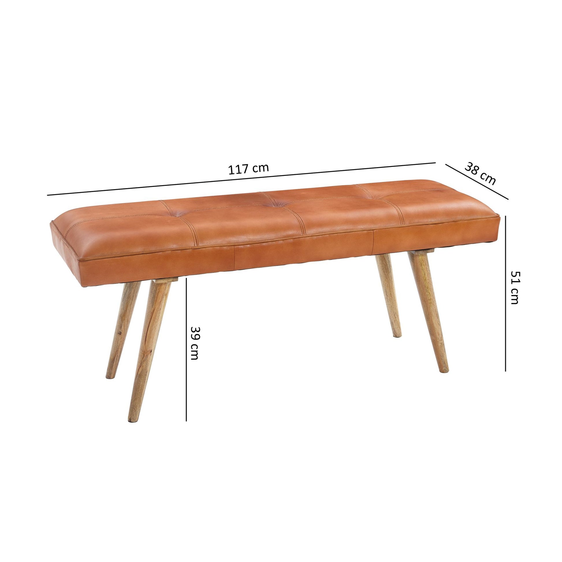 Nancy's Avenal Eetkamerbank - Gangbank - Bank - Gestoffeerde Bank - Massief Hout - Mangohout - Geitenleer - ± 120 x 40 x 50 cm