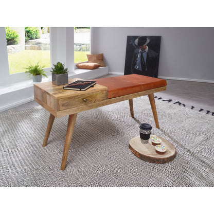Nancy's Fruita Bank - Zitbank - Gangbank - Mangohout / Geitenleer - ± 100 x 40 x 50 cm
