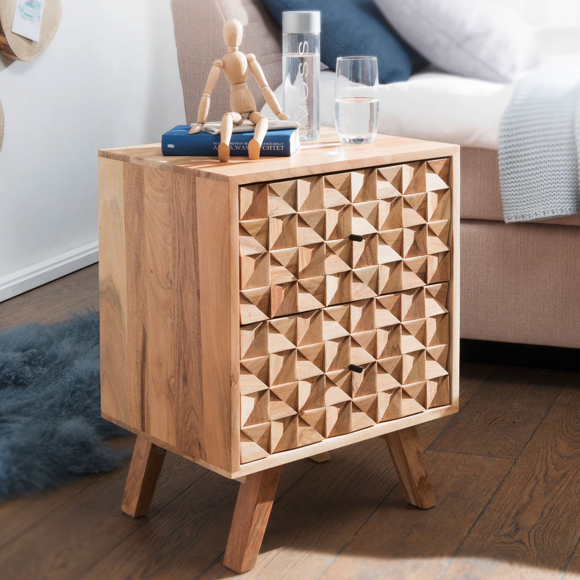 Nancy's Bedside Table - Bedside Table Solid Acacia Wood - Cabinet - Brown - 44 x 61 x 35 cm