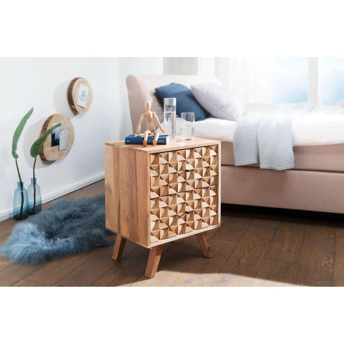 Nancy's Bedside Table - Bedside Table Solid Acacia Wood - Cabinet - Brown - 44 x 61 x 35 cm