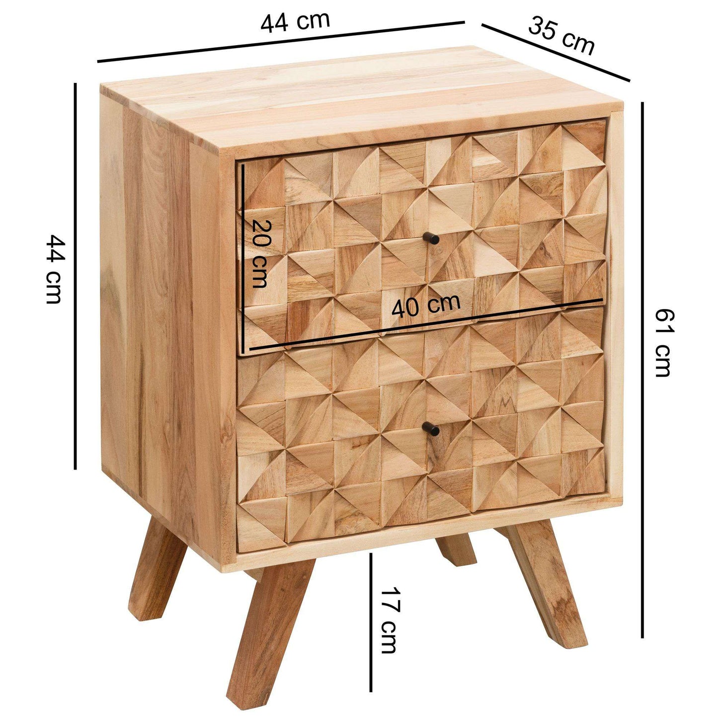 Nancy's Bedside Table - Bedside Table Solid Acacia Wood - Cabinet - Brown - 44 x 61 x 35 cm