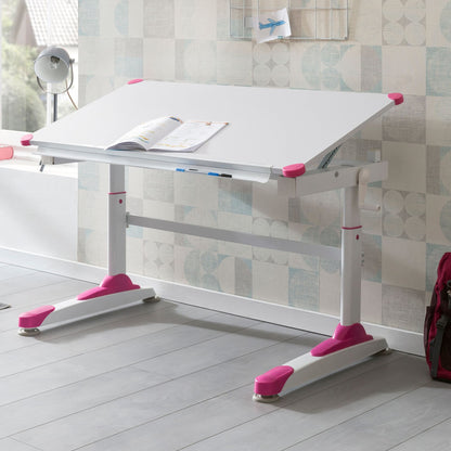 Bureau pour enfants Utiwa de Nancy - Bureau - Bureau de travail - Table pour enfants - Table de travail - Bureau debout - Rose/Bleu - Hauteur réglable - 119x67 cm