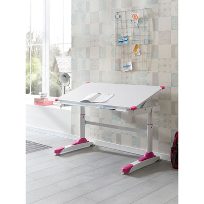 Bureau pour enfants Utiwa de Nancy - Bureau - Bureau de travail - Table pour enfants - Table de travail - Bureau debout - Rose/Bleu - Hauteur réglable - 119x67 cm