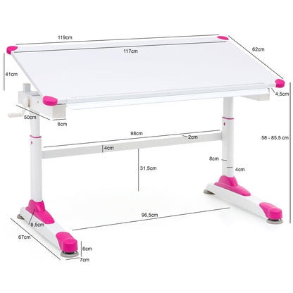 Bureau pour enfants Utiwa de Nancy - Bureau - Bureau de travail - Table pour enfants - Table de travail - Bureau debout - Rose/Bleu - Hauteur réglable - 119x67 cm