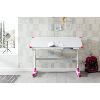 Bureau pour enfants Utiwa de Nancy - Bureau - Bureau de travail - Table pour enfants - Table de travail - Bureau debout - Rose/Bleu - Hauteur réglable - 119x67 cm