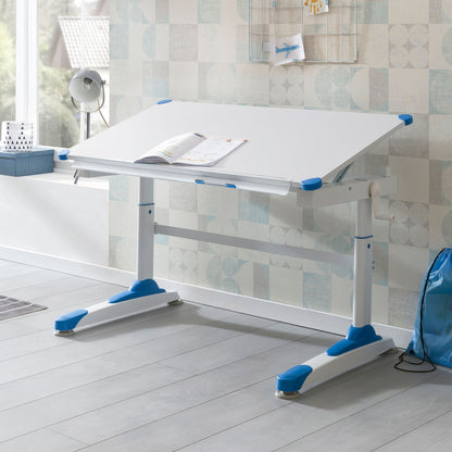 Bureau pour enfants Utiwa de Nancy - Bureau - Bureau de travail - Table pour enfants - Table de travail - Bureau debout - Rose/Bleu - Hauteur réglable - 119x67 cm