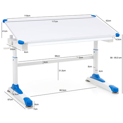 Bureau pour enfants Utiwa de Nancy - Bureau - Bureau de travail - Table pour enfants - Table de travail - Bureau debout - Rose/Bleu - Hauteur réglable - 119x67 cm