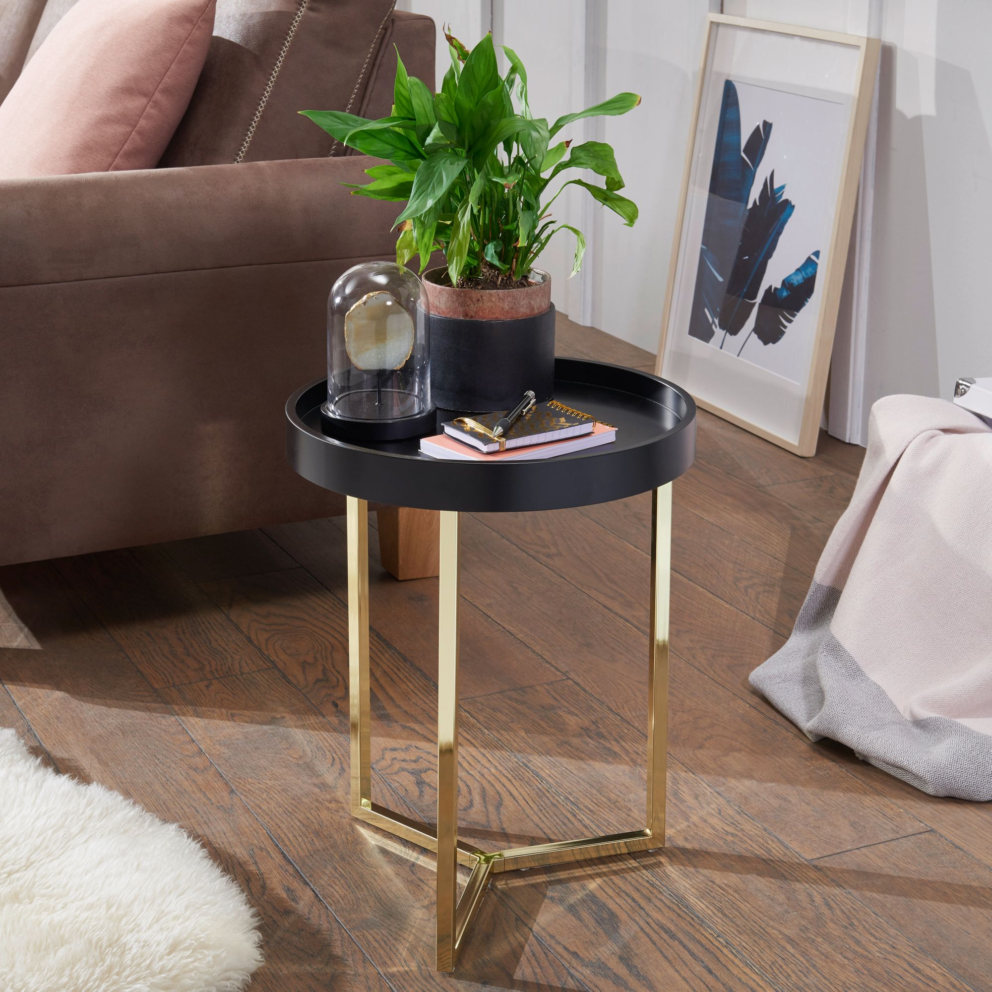 Nancy's Asheboro Side table - Coffee table - Side table - Wood - Metal - Ø 40 cm - Black - Gold