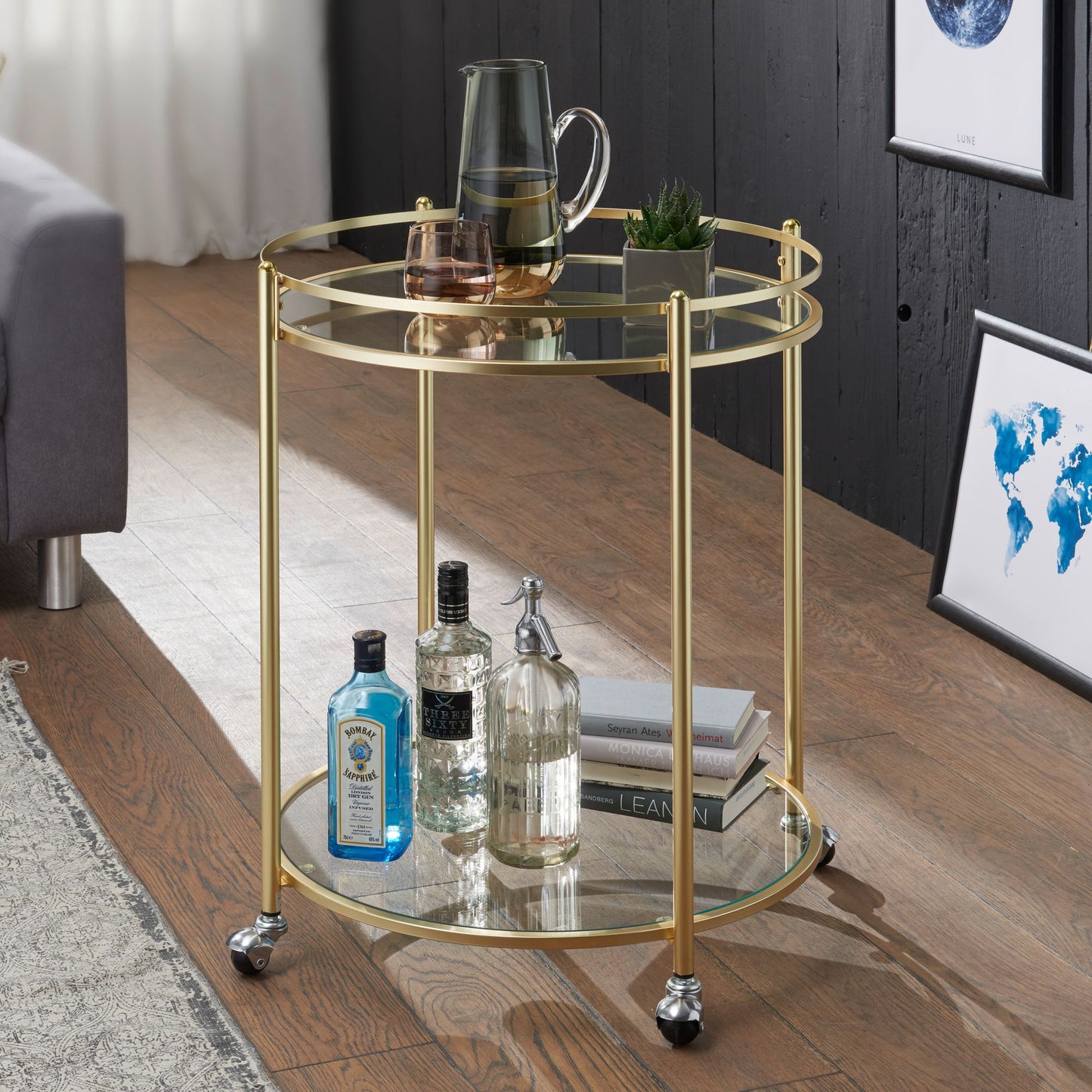 Table d'appoint Nancy's Deming - Table d'appoint sur roulettes - Chariot de cuisine - Chariot de service - Chariot à thé - Ø 57 cm