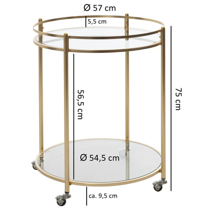 Table d'appoint Nancy's Deming - Table d'appoint sur roulettes - Chariot de cuisine - Chariot de service - Chariot à thé - Ø 57 cm