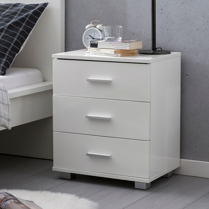 Nancy's Artondale Bedside Table - Chest of Drawers - 3 Drawers - Side Table - Storage Space - White - High Gloss - Engineered Wood - 45 x 34 x 53 cm