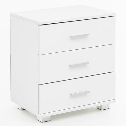 Table de chevet Artondale de Nancy - Commode - 3 tiroirs - Table d'appoint - Espace de rangement - Blanc - Brillant - Bois d'ingénierie - 45 x 34 x 53 cm