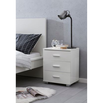 Nancy's Artondale Bedside Table - Chest of Drawers - 3 Drawers - Side Table - Storage Space - White - High Gloss - Engineered Wood - 45 x 34 x 53 cm