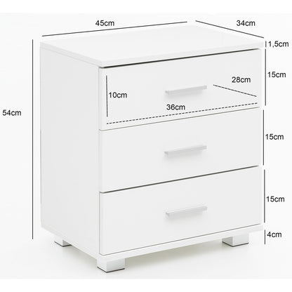 Nancy's Artondale Bedside Table - Chest of Drawers - 3 Drawers - Side Table - Storage Space - White - High Gloss - Engineered Wood - 45 x 34 x 53 cm