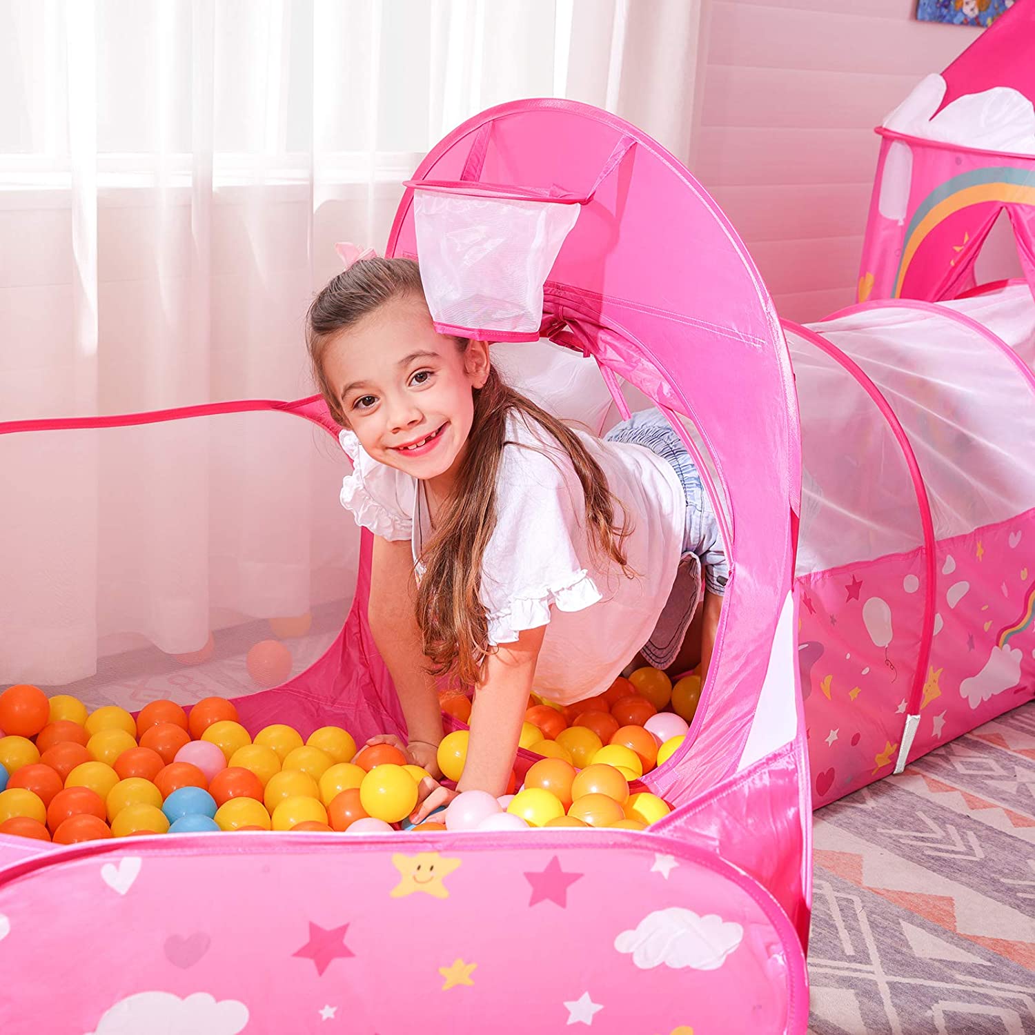 Nancy’s Forest Hill 3-in-1 Speeltent voor Kinderen - Speelhuis - Pop-up Speeltent - Indoor & Outdoor - Roze met Animaties