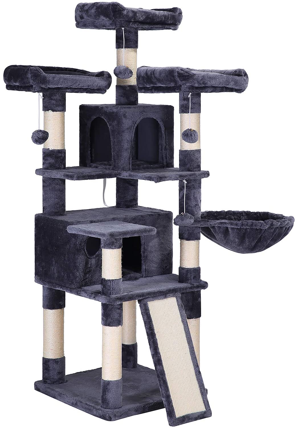 Nancy's Coppett Kattenboom - Krabpaal - 6 Niveaus - Hangmat - Grot - Rookgrijs - 54 x 50 x 168 cm