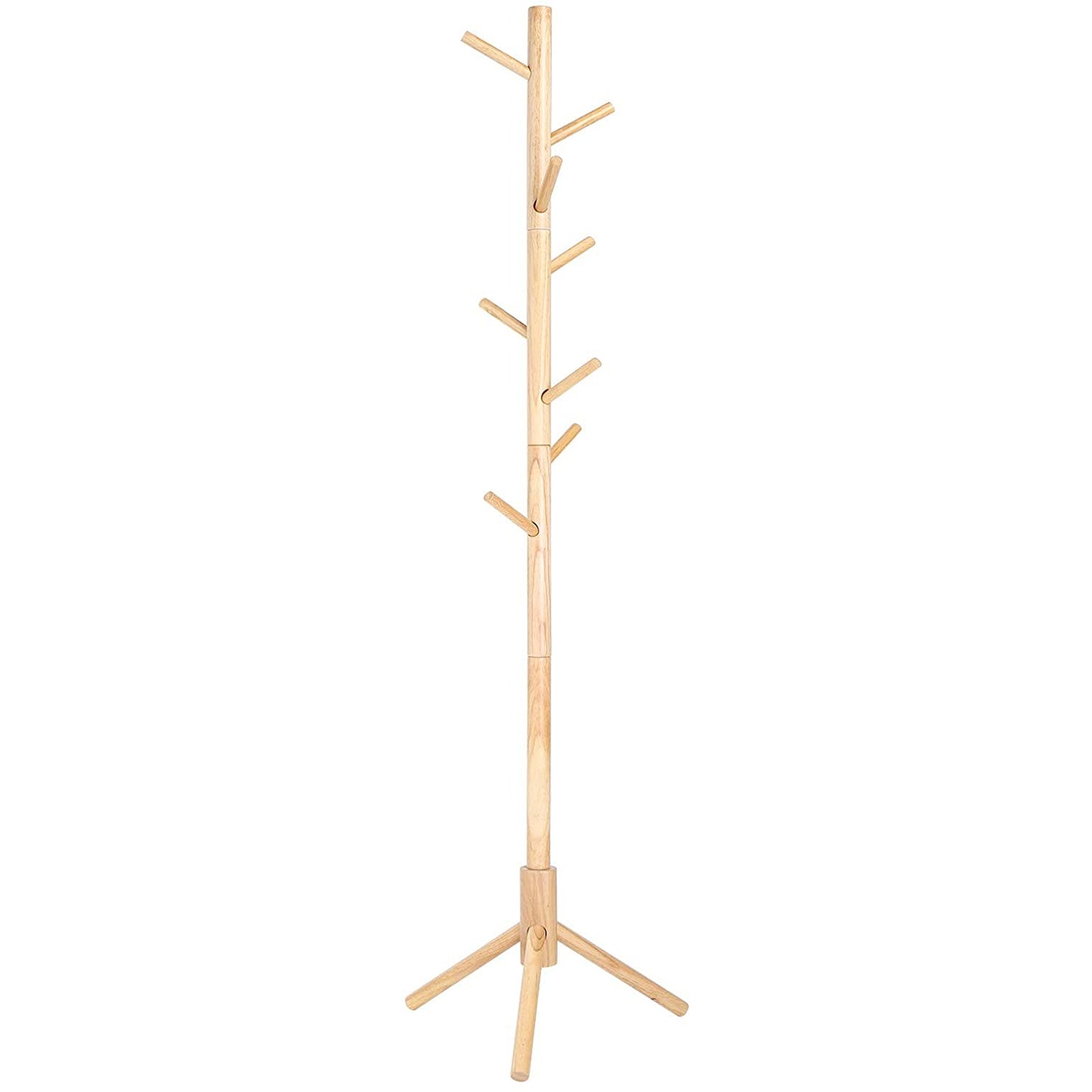 Nancy's Calcar Staande Kapstok - Kledingrek - Garderobe - 8 Haken - Natuurlijk - Rubberhout