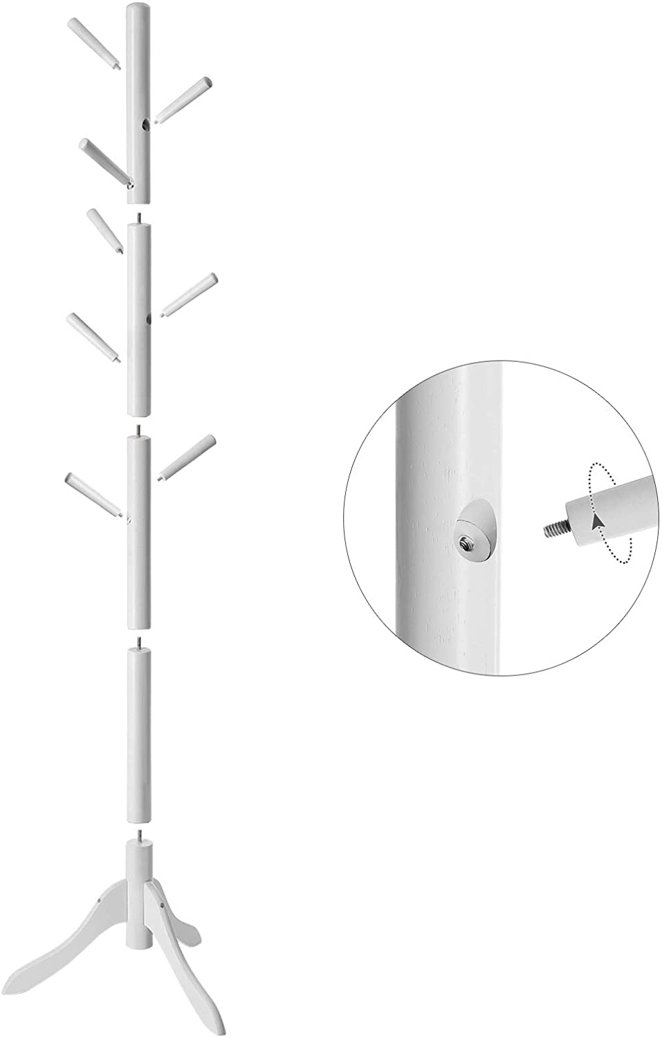 Nancy's Cazaville Kapstok - Boomvormig - Vrijstaand - 8 Haken - Massief Hout - Rubberhout - Wit - ‎57 x 57 x 177 cm