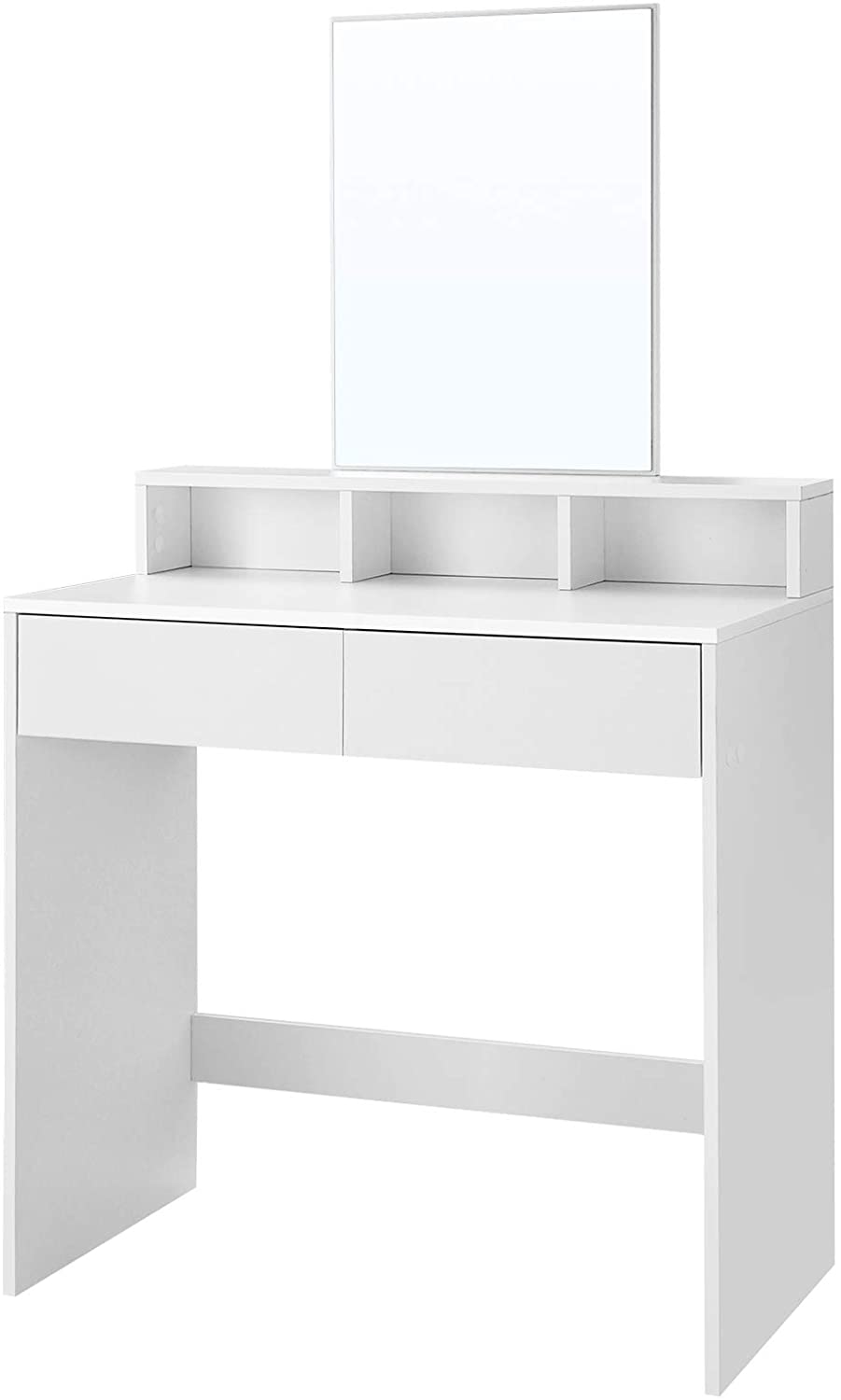 Coiffeuse Nancy's Caccile - Table Comestica - Table de maquillage - 2 tiroirs - Miroir - Compartiments ouverts - Bois d'ingénierie - Blanc - 80 x 40 x 140 cm