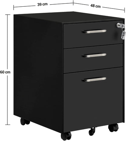 Nancy's Copp Drawer Unit - Filing Cabinet - On Wheels - 3 Drawers - Files - Documents - Steel - Black - 39 x 48 x 60 cm 