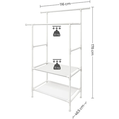 Nancy's Cecebe Kledingrek - Kapstok - Kledingroede - Metaal - 2 Stangen - ‎114 x 45 x 171 cm