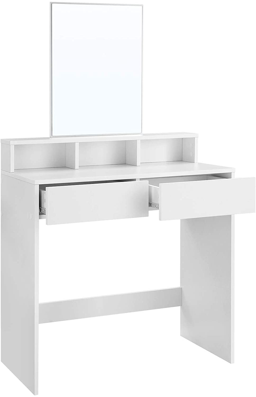 Coiffeuse Nancy's Caccile - Table Comestica - Table de maquillage - 2 tiroirs - Miroir - Compartiments ouverts - Bois d'ingénierie - Blanc - 80 x 40 x 140 cm