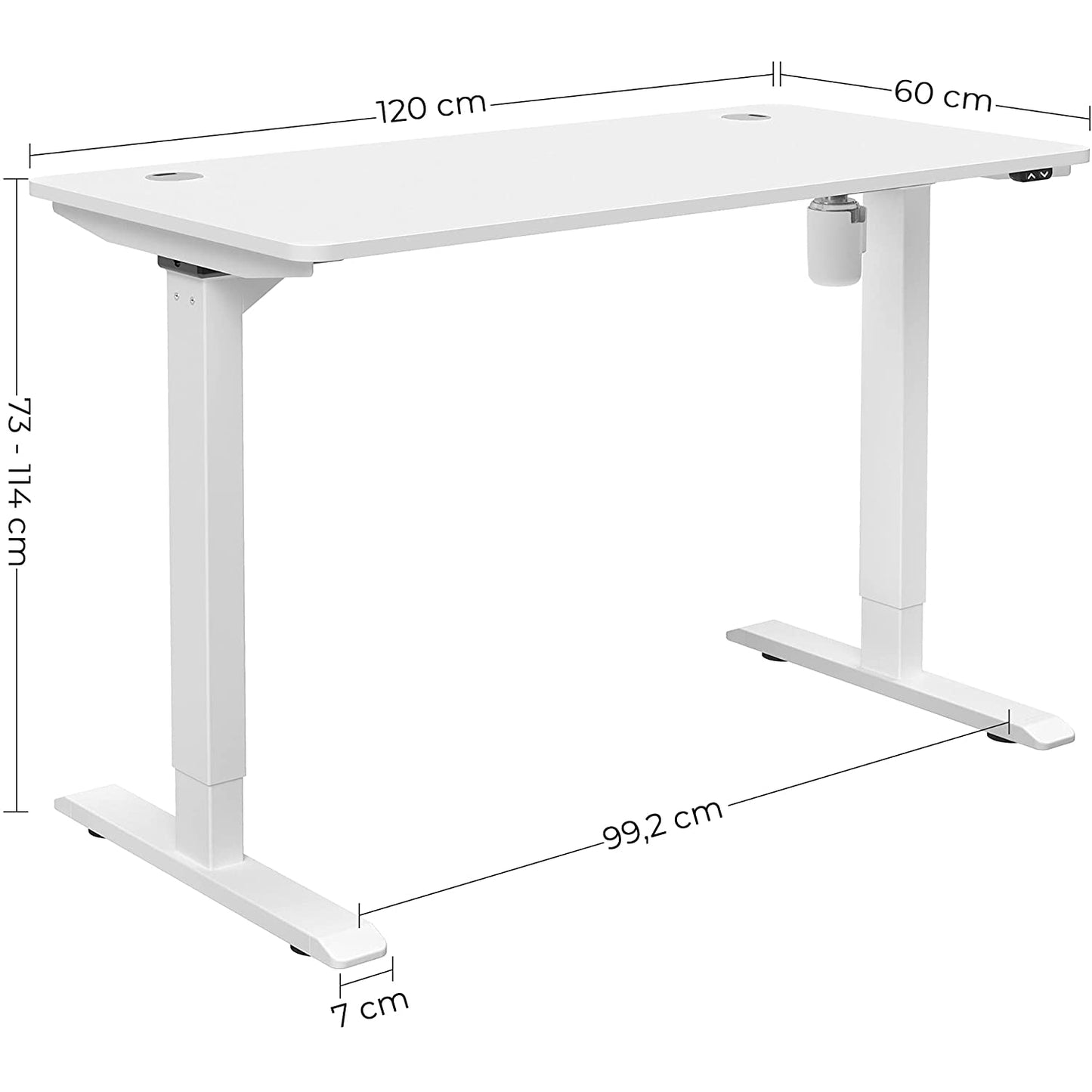 Bureau Nancy's Gaskiers - Hauteur réglable - Table assis-debout - Automatique - Gestion des câbles - Table de bureau - Noir/Blanc - MDF - Acier - 120 x 60 x (73-114)