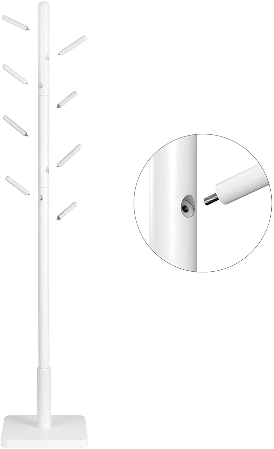 Nancy's Caxton Staande Kapstok - Kledingrek - Garderobe - 8 Haken - Wit - Rubberhout