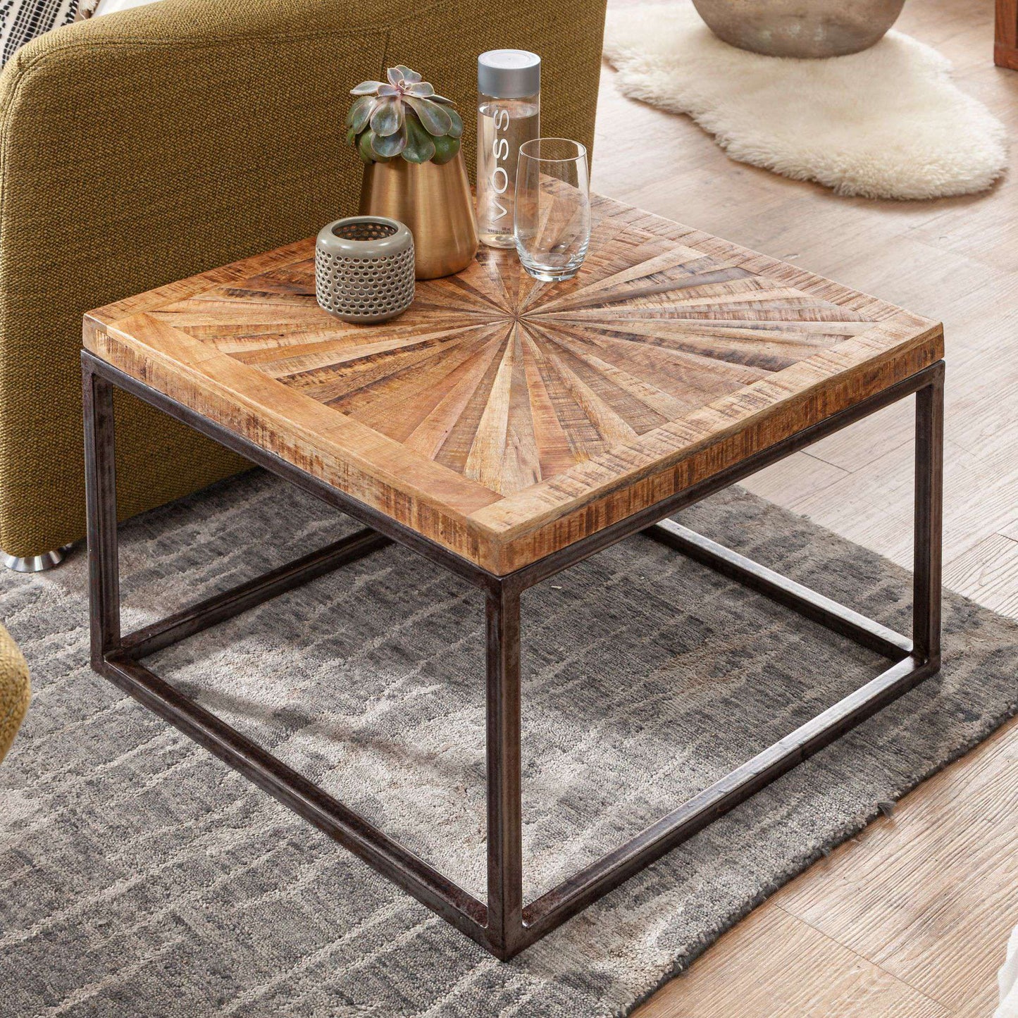 Table basse industrielle de Nancy - Bois de manguier - Table basse - Table d'appoint - Tables basses - 55 x 55 cm
