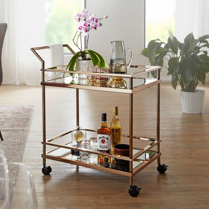 Nancy's Baker Serving trolley - Kitchen trolley - Side table - On wheels - Glass top - Dark Gold - Steel - 65.5 x 45 x 84 cm