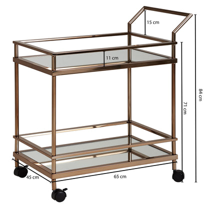 Nancy's Baker Serving trolley - Kitchen trolley - Side table - On wheels - Glass top - Dark Gold - Steel - 65.5 x 45 x 84 cm