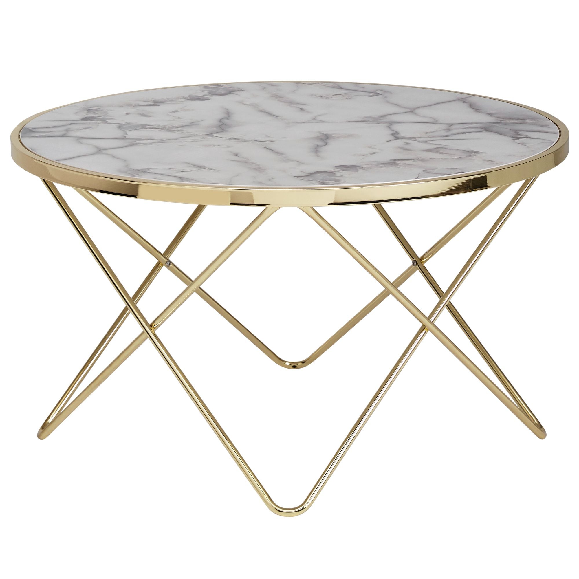 Table Basse Nancy's Canton - Table d'Appoint - Design - Aspect Marbre - Or - Ronde - Ø 85cm