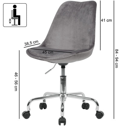 Chaise de bureau Nancy's Alma - Chaise pivotante - Chaise baquet - Velours - Gris foncé