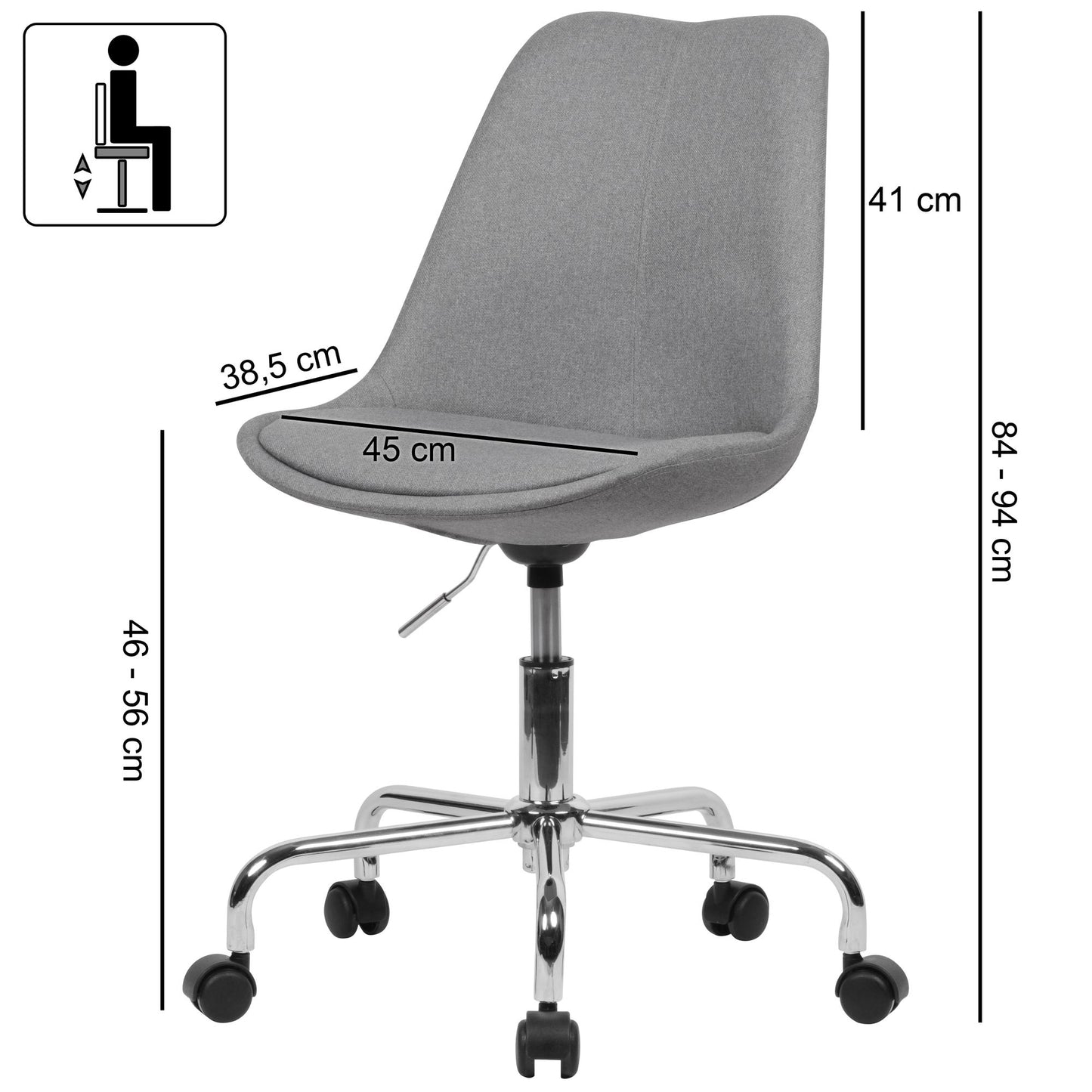 Chaise de bureau Nancy's Ecorse - Chaise seau pivotante - Chaise pivotante - Tissu - Gris clair