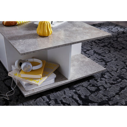 Nancy's Davidson Salontafel - Koffietafel - Vierkant - 2 Lades - Opbergvak - Op Wieltjes - Wit / Grijs - 70 x 70 cm