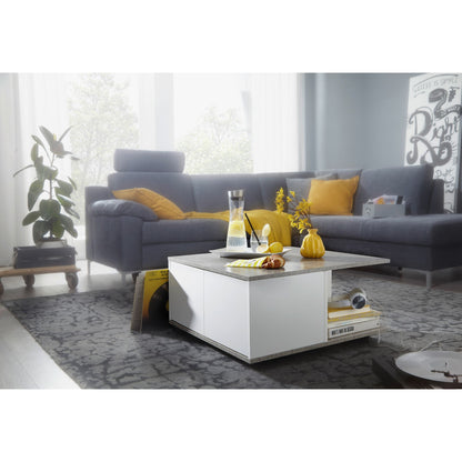 Nancy's Davidson Salontafel - Koffietafel - Vierkant - 2 Lades - Opbergvak - Op Wieltjes - Wit / Grijs - 70 x 70 cm