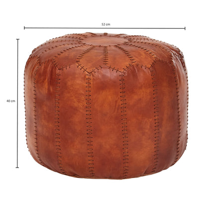 Nancy's Pendleton Pouf - Leather Pouf - Genuine Leather - Stool - Upholstered Pouf - Round Pouf - 52 x 40 x 52 cm - Brown