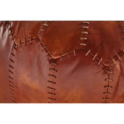 Nancy's Pendleton Pouf - Leather Pouf - Genuine Leather - Stool - Upholstered Pouf - Round Pouf - 52 x 40 x 52 cm - Brown