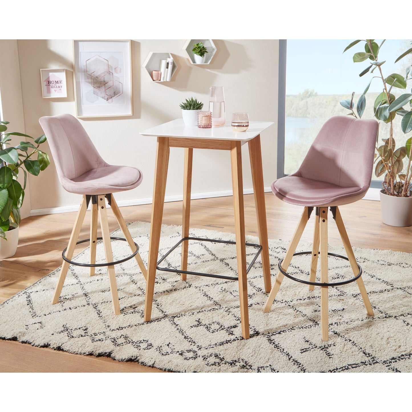 Table de bar Nahant de Nancy - Table haute - Table haute - 60 x 110 x 60 cm - Table en chêne - Scandinave - Blanc - Marron